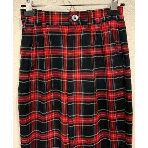 Bershka Red Plaid High Rise Tapered Pants - Picture 4 of 5